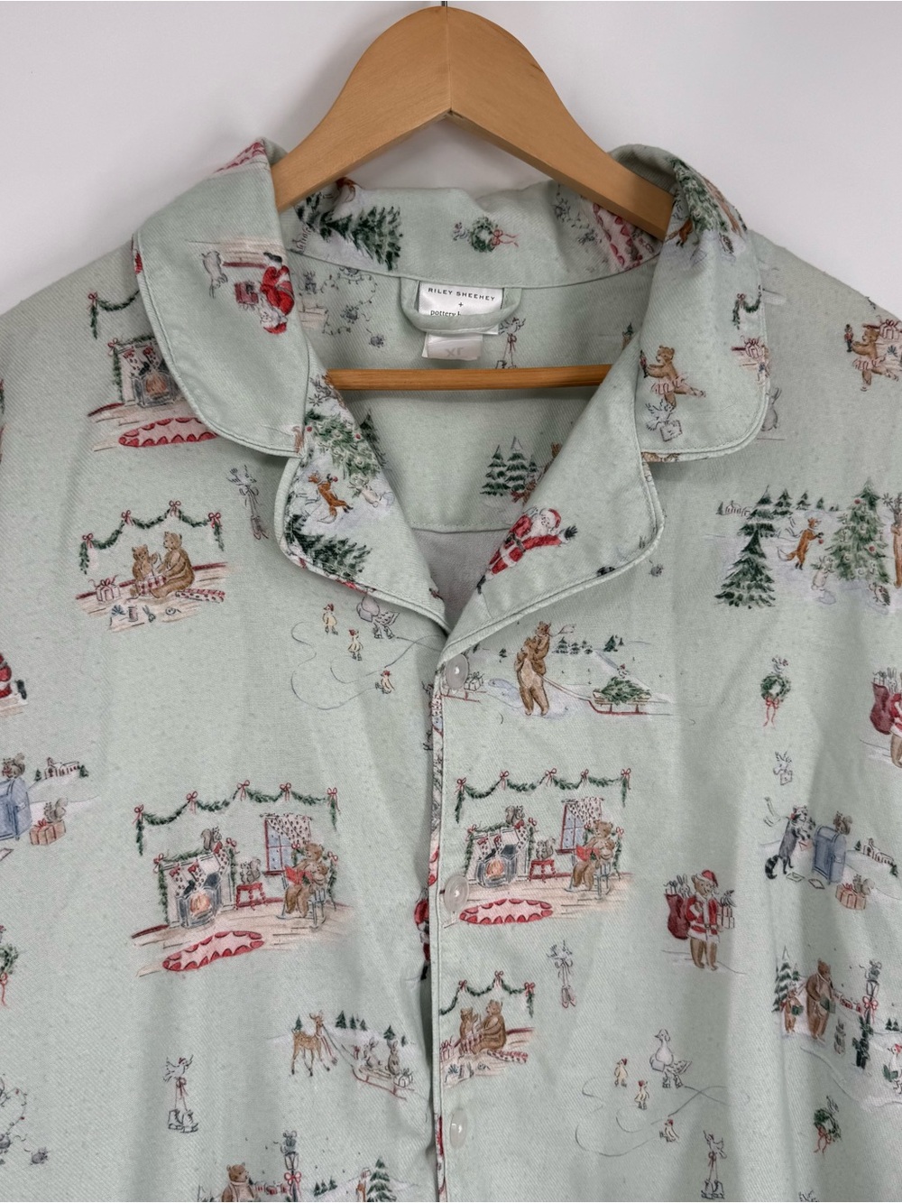 Pottery Barn x Riley Sheehey Holiday Adult Flannel Pajama Set size XL Green - Picture 4 of 10
